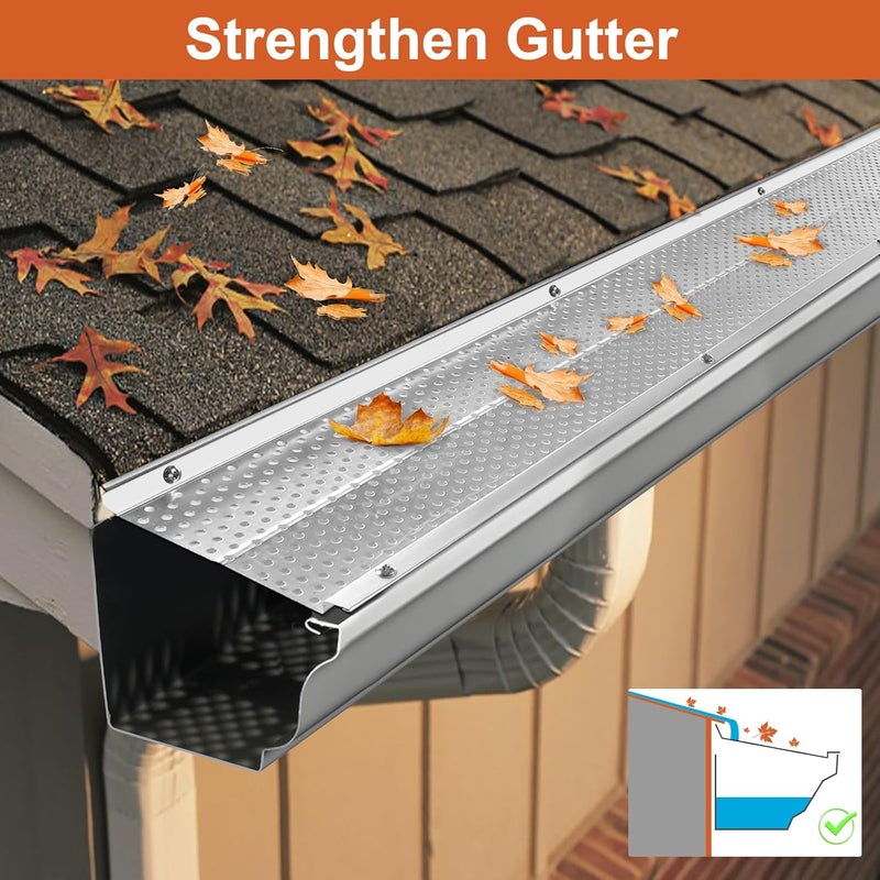 Duckweed 5 inch Gutter Guard, 13 Pack-52ft, Aluminum Rain Gutter Guard, DIY Leaf Filter Gutter Guard Protection Cover, Raptor Mesh Gutter Screen Cleaning Tools for Downspout, Roof, with Screws - Image 5